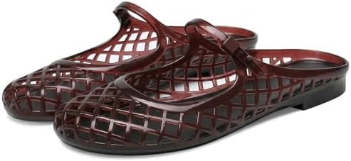 Clear Jelly Slide Sandals for Women Slip On Closed Round Toe Mesh Hollow Flat Mary Jane Mules Bea... | Amazon (US)