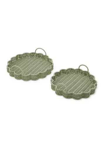 All Weather Green Wicker Scallop Serve Tray | Belk