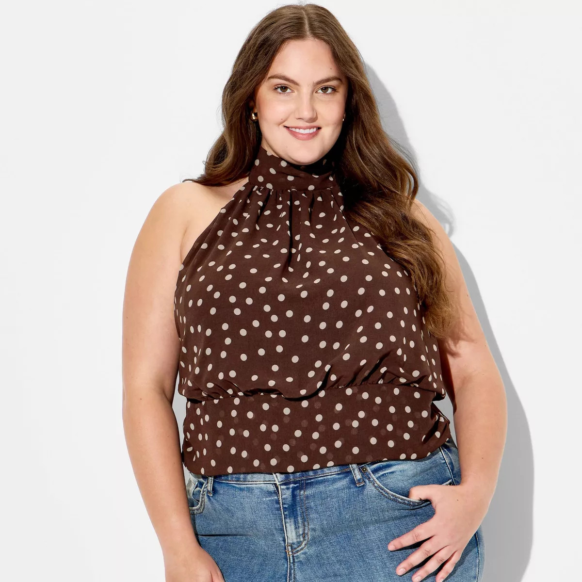 Women's Chiffon Halter Top - Wild Fable\u2122 Brown Polka Dots XXL | Target