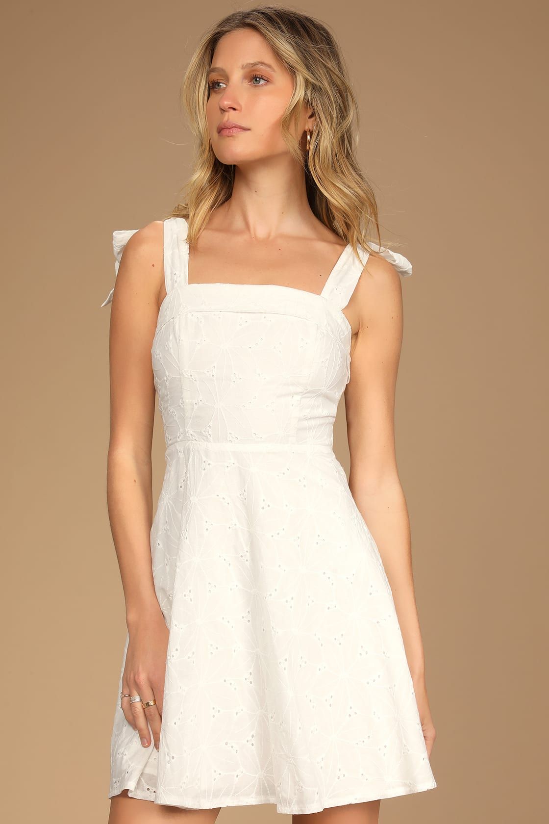 Sneak a Kiss White Floral Embroidered Tie-Strap Mini Dress | Lulus (US)