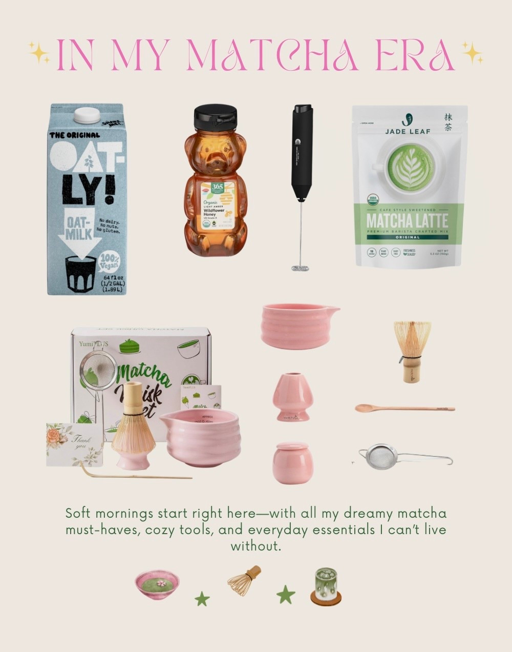 My matcha era is officially here 🩰🍵✨
There’s just something so peaceful about slow mornings with a warm cup of matcha in hand. From my favorite oat milk and honey to the prettiest pink tools—everything I use to make my dreamy matcha lattes is linked right here 🌸🫧

Making matcha has become one of my favorite forms of self-care—nourishing, calming, and the perfect way to ease into the day 💖 Whether you’re just getting into matcha or already obsessed, these are my go-to essentials you need to try ✨

Girl, stop wasting money on $7 lattes—make it at home and romanticize your mornings 🩰🍵💖

#matchalatte #matchagirl #morningroutine #aestheticmorning #ltkfinds #ltkhome #softgirlvibes #cozyroutine #matchatools #morningmood #selfcaretime #amazonfinds #targetfinds #target

#LTKU #LTKHome #LTKFindsUnder50