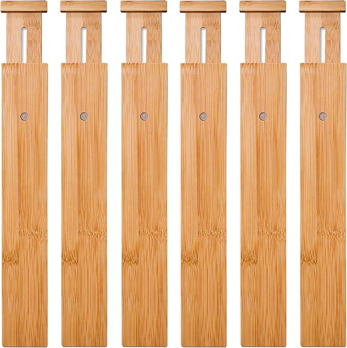 6 Pack Bamboo Drawer Dividers, Spring Loaded Adjustable Drawer Separators (2.1" High, 17.5"-21.65... | Amazon (US)