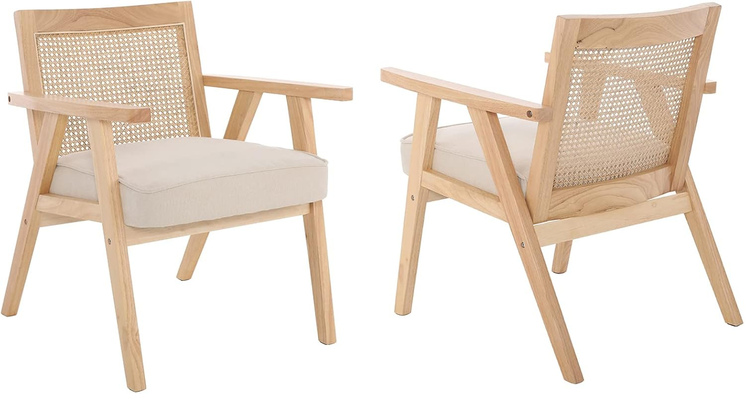 Guyou Mid Century Modern Rattan Accent Chair Set of 2, Upholstered Velvet Armchair with Rattan Ba... | Amazon (US)