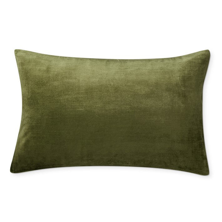 Solid Velvet Pillow Cover, 14" x 22", Olive | Williams-Sonoma