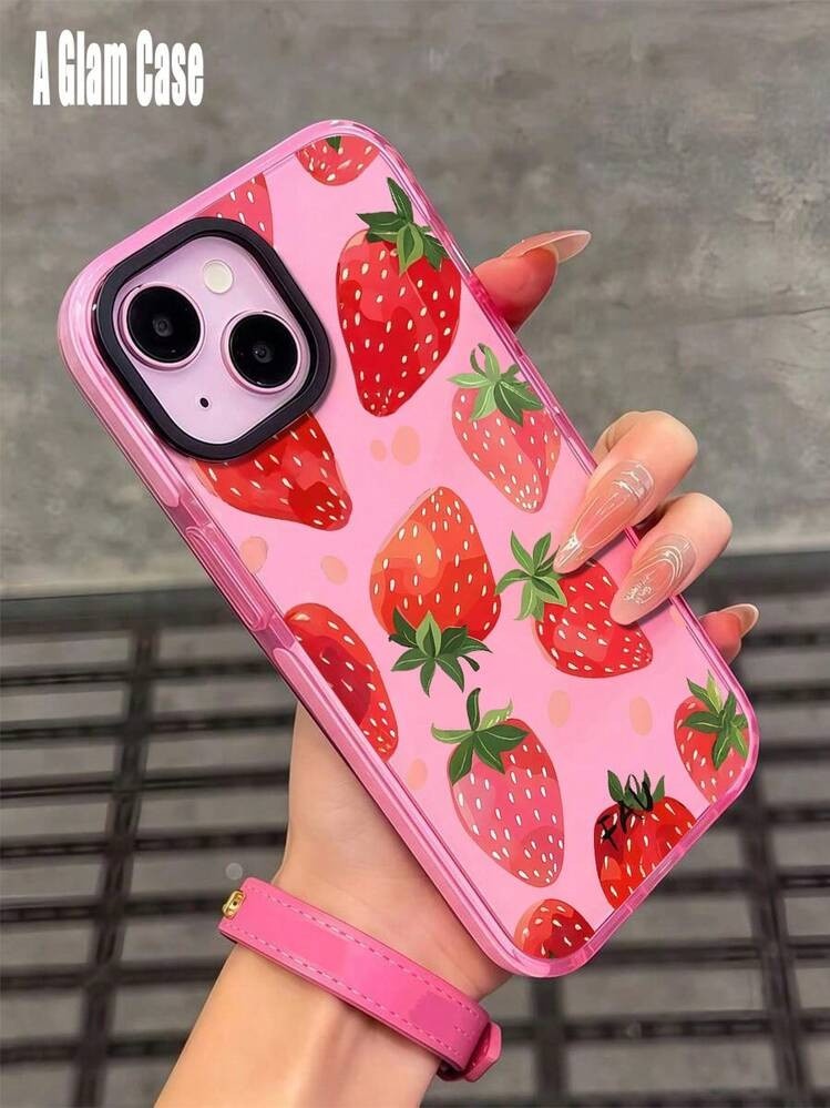 Transparent Cute Strawberry Pattern Pink Clear Phone Case Compatible With IPhone 17promax/16/15/1... | SHEIN