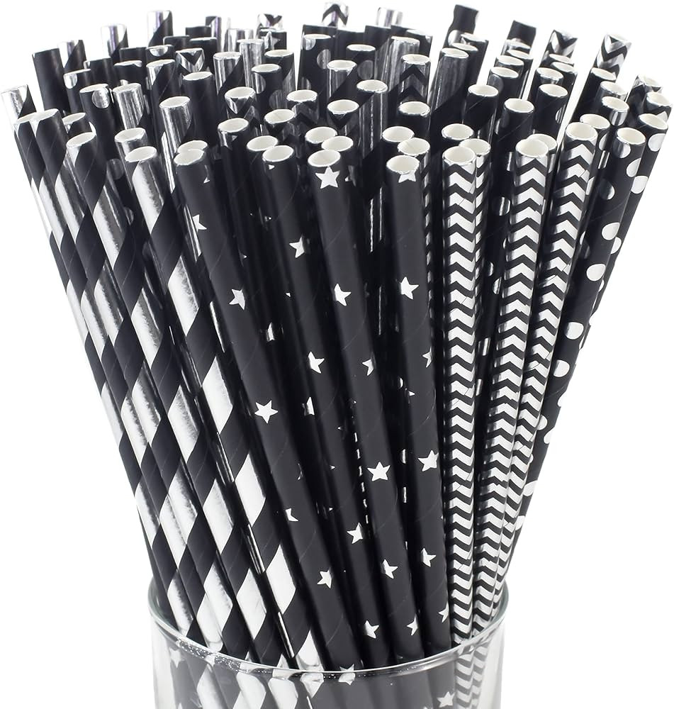 KEDON Black Paper Straws Bulk 100 Metallic Silver Foil Straws, Decorative Cake Pop Sticks Candy A... | Amazon (US)