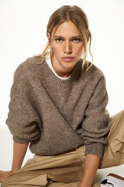Gerippter Pullover - Dunkelbeigemeliert - DAMEN | H&M CH | H&M (DE, AT, CH, NL, FI)