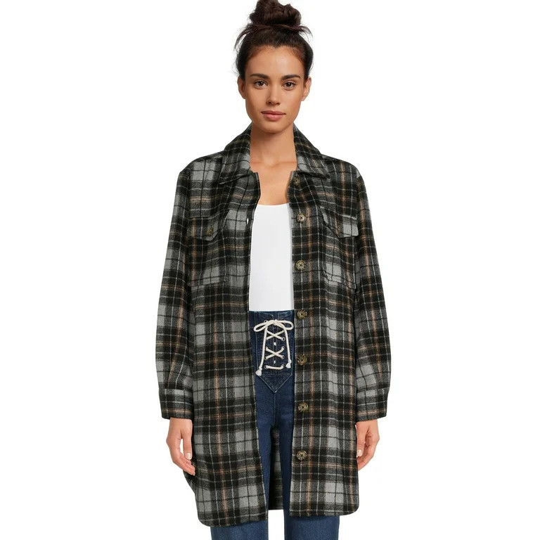 Time and Tru Women's Long Line Plaid Shacket, Sizes XS -XXXL | Walmart (US)