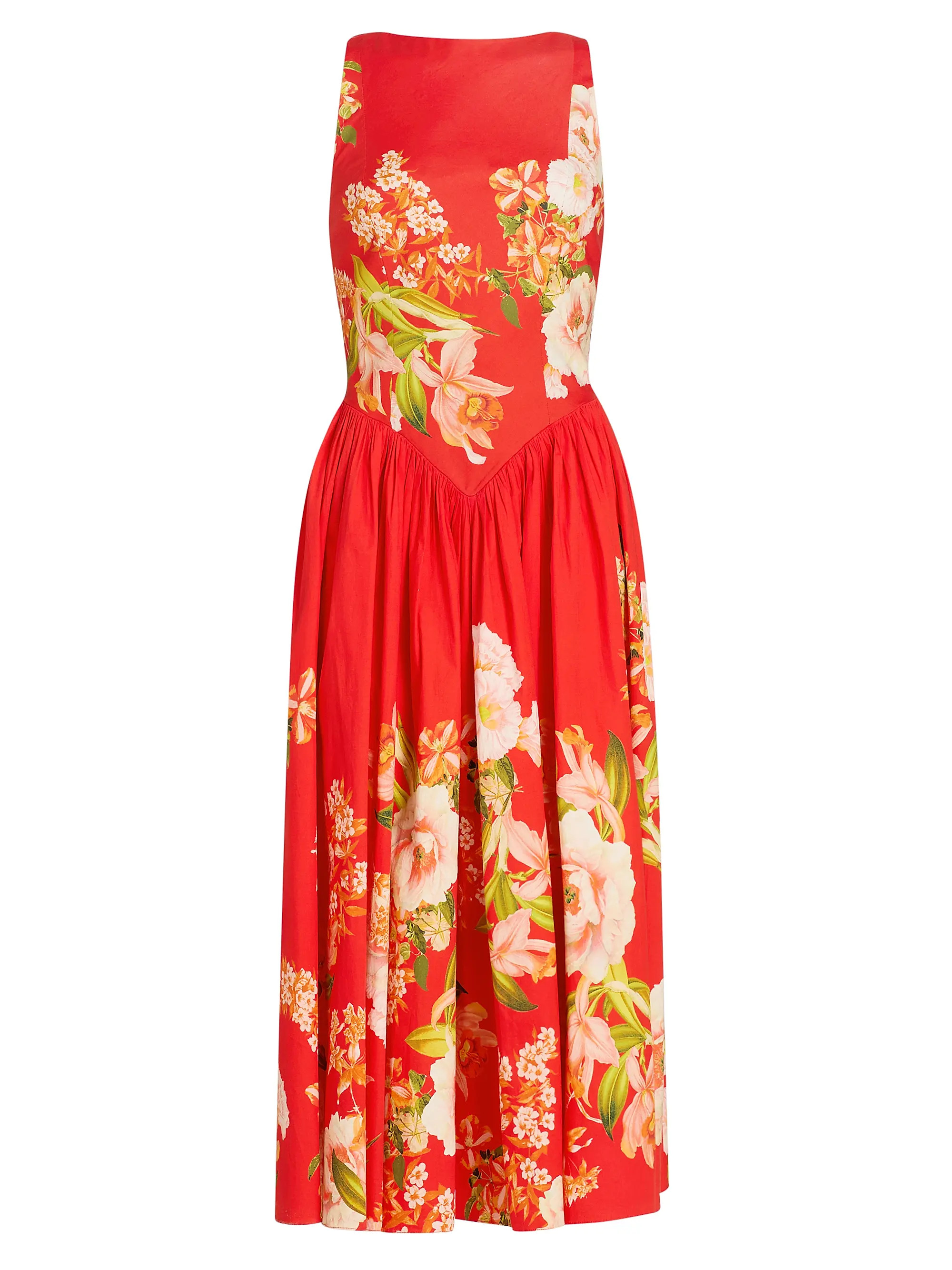 Floral Cotton Boatneck Midi-Dress | Saks Fifth Avenue