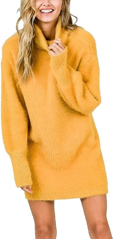Women's Super Soft Mohair Long Sleeve Turtleneck Sweater Dress | Amazon (US)