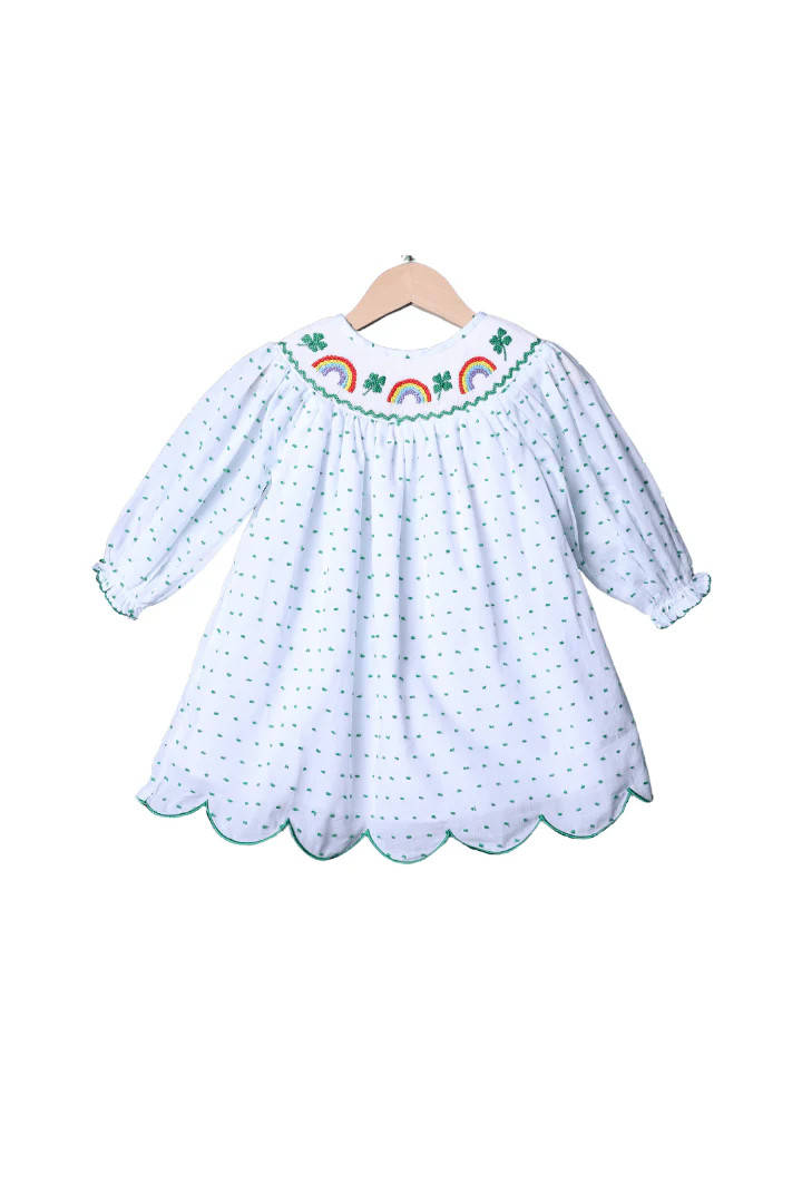 Smocked Lucky Rainbow Swiss Dot Dress | The Smocked Flamingo