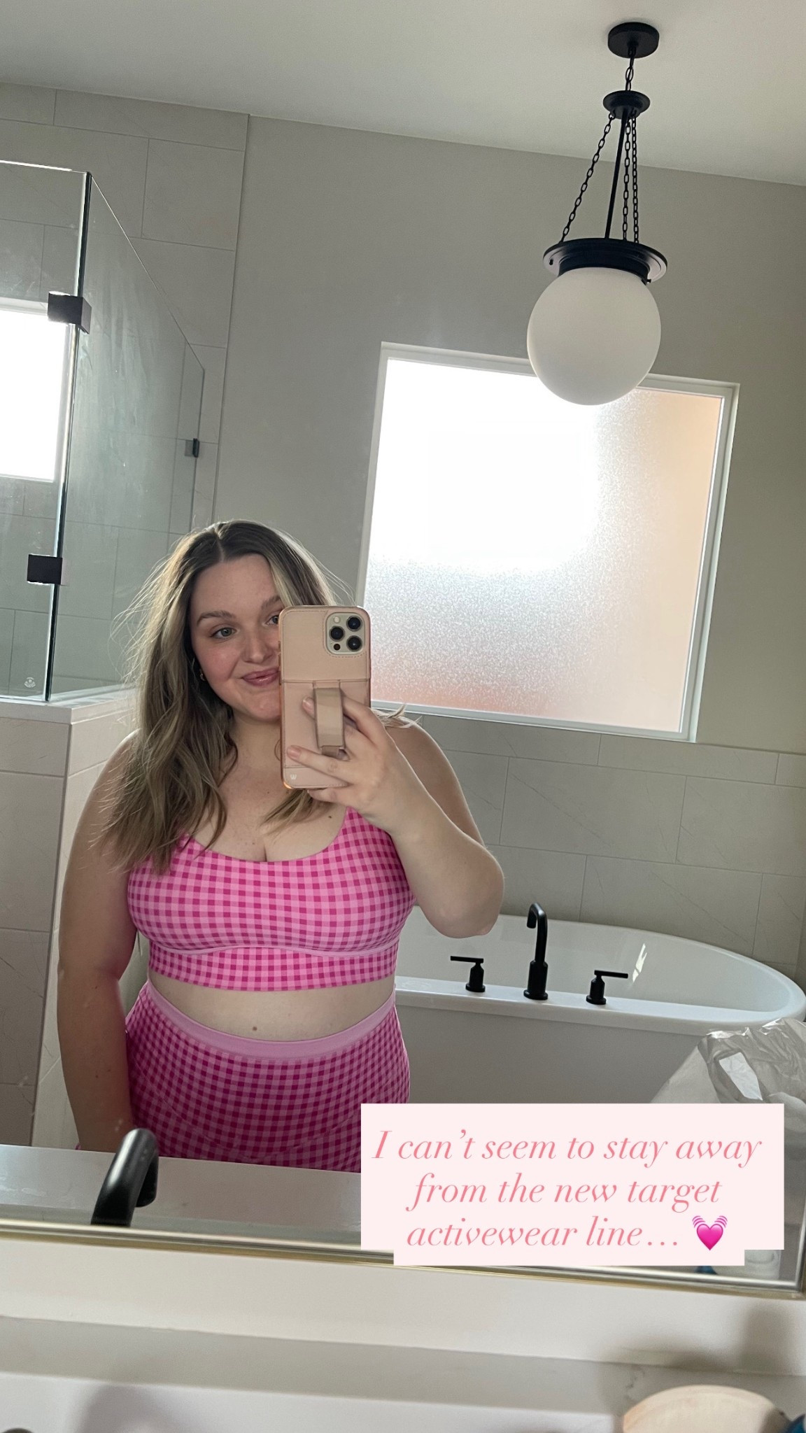 Pink gingham leggings and sports bra. They have a black color as well. True to size. 

#LTKFindsUnder100 #LTKActive #LTKFindsUnder50