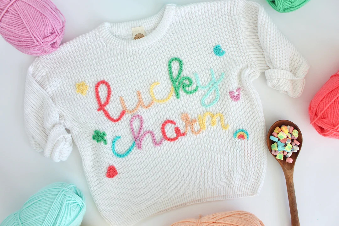 Lucky Charm Sweater Lucky Toddler Knit Sweater Saint Pattys Baby Sweater Hand Embroidered St. Pat... | Etsy (US)