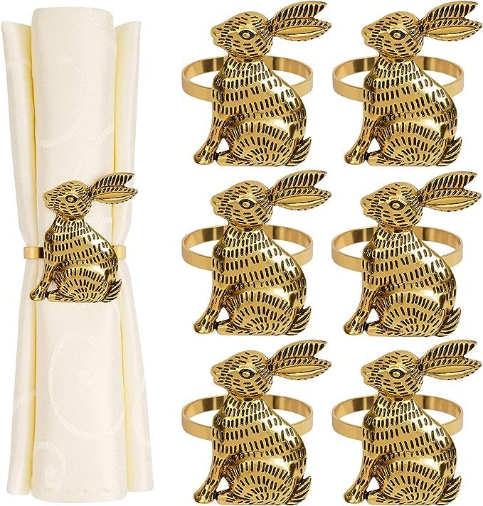 Easter Bunny Napkin Rings Set of 6 Gold Metal Rabbit Napkin Ring Holders for Easter Party Banquet... | Amazon (US)