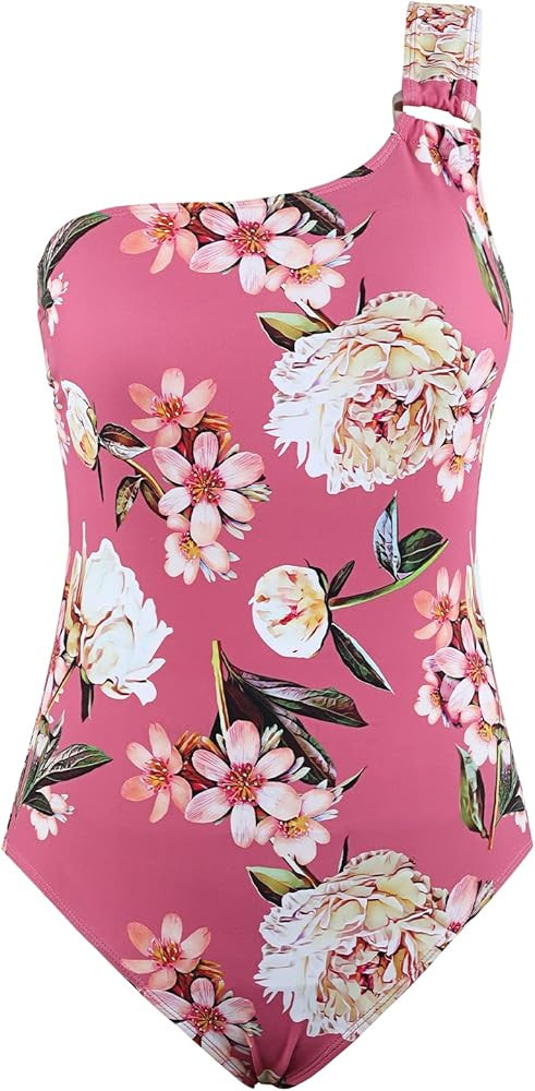 SONAFIO Women's One Piece Swimsuit One Shoulder Bathing Suit Vintage Monokini Swimwear | Amazon (US)