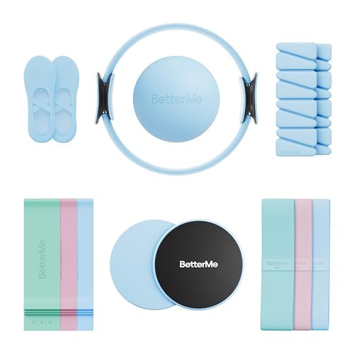 BetterMe Pilates Studio Kit – Pilates Ring, Pilates Ball, Resistance Bands & Sliders – Complete Pilates Equipment Set for Women – Home & Studio Pilates Workout Kit (Serenity Blue) | Amazon (US)