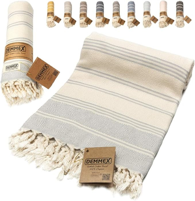 DEMMEX Certified 100% Organic Cotton & Organic Dye Prewashed XL Diamond Weave Turkish Cotton Towe... | Amazon (US)