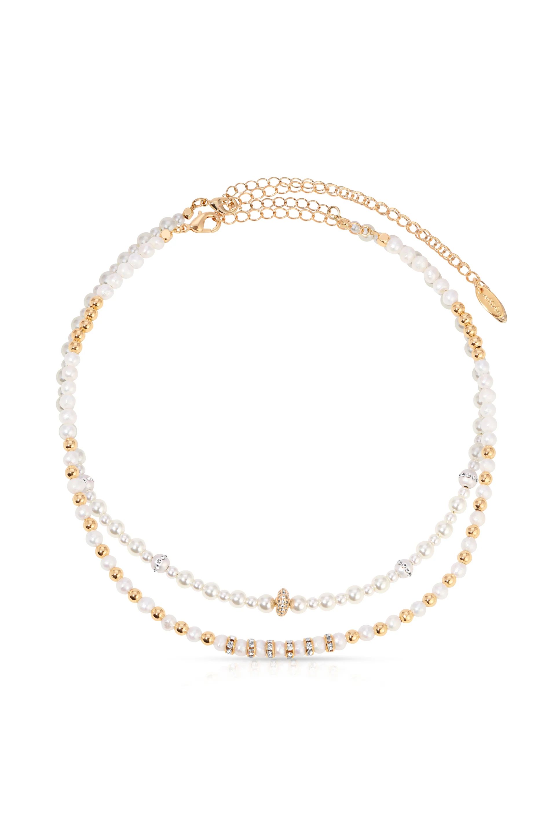 Pearls Double Sparkle Beaded Necklace Set | Ettika