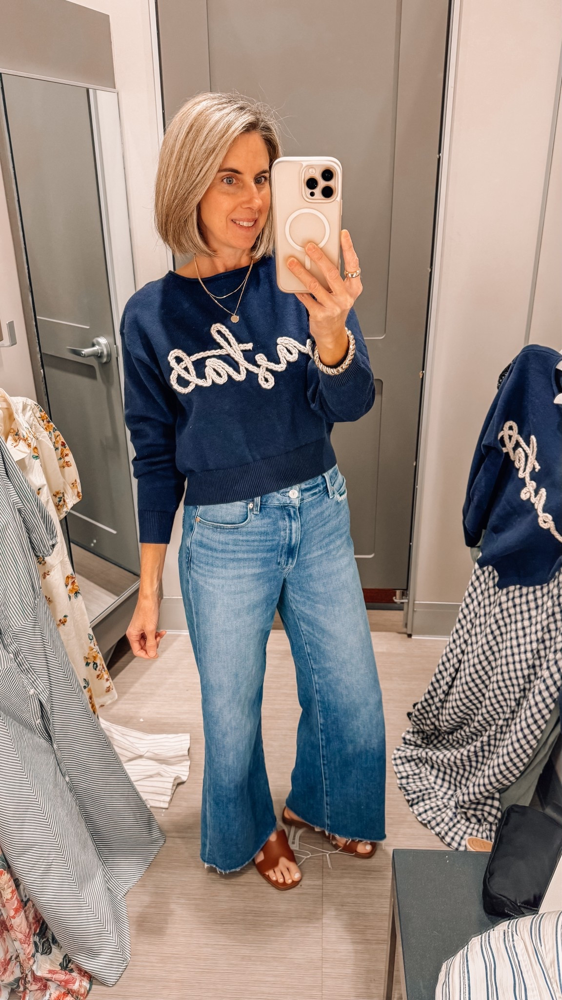 Nautical vibes 🌊✨ Loving this cozy coastal find from Target! Cute crop length wearing size small Would also be perfect with white denim jeans or shorts 
 

#LTKootd #LTKOver40 #LTKSeasonal