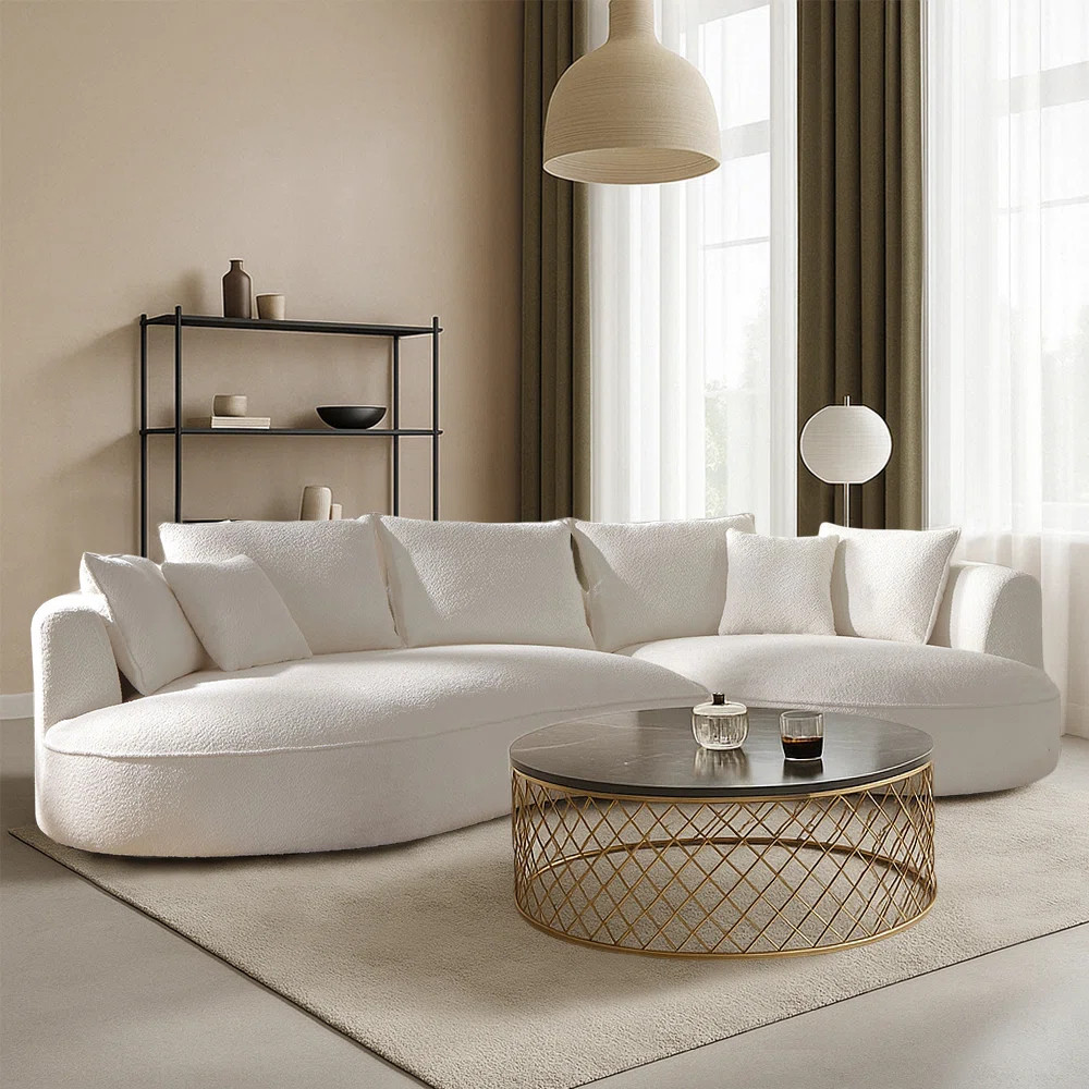 Brayden Studio® 125" Modern Curved Sectional Sofa Couch With Chaise, Upholstery Boucle Sofa Couc... | Wayfair North America