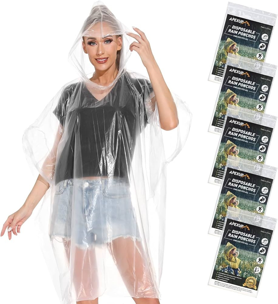 APEXUP Disposable Rain Ponchos for Adults, Emergency Rain Poncho for Camping Hiking Travelling | Amazon (US)