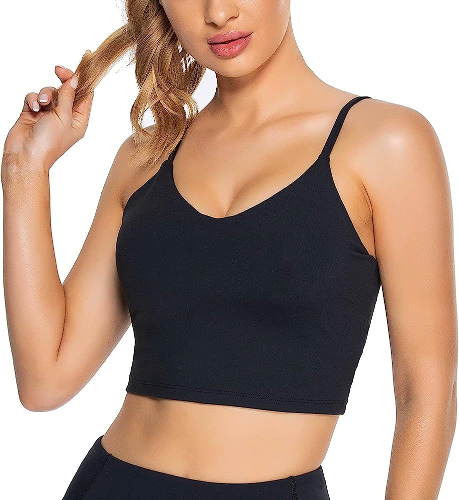 Lemedy Women Padded Sports Bra V Neck Fitness Workout Shirts Yoga Crop Tank Top | Amazon (US)