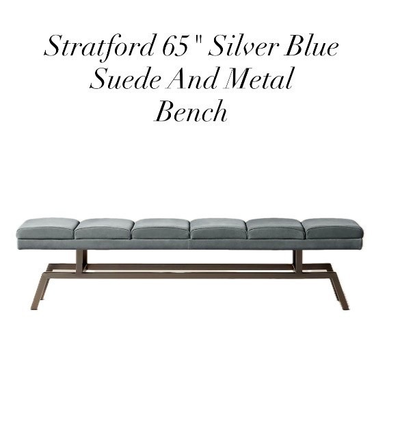 Stratford 65" Silver Blue Suede And Metal
Bench/ Home Decor