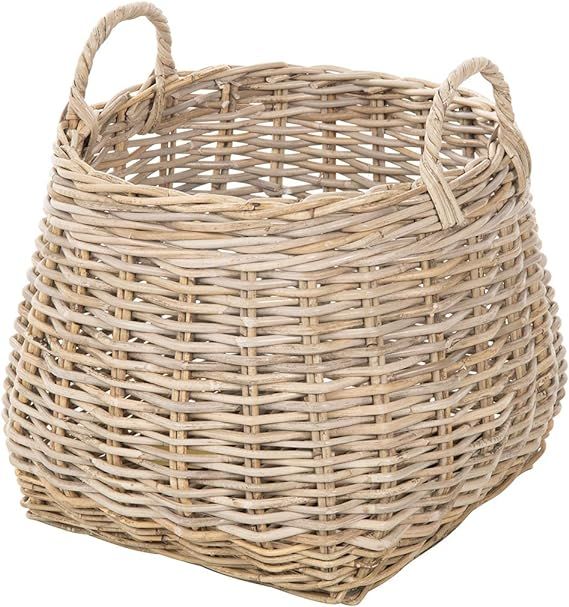 Kobo Round Rattan Belly Basket with Ear Handles, Gray-Brown | Amazon (US)