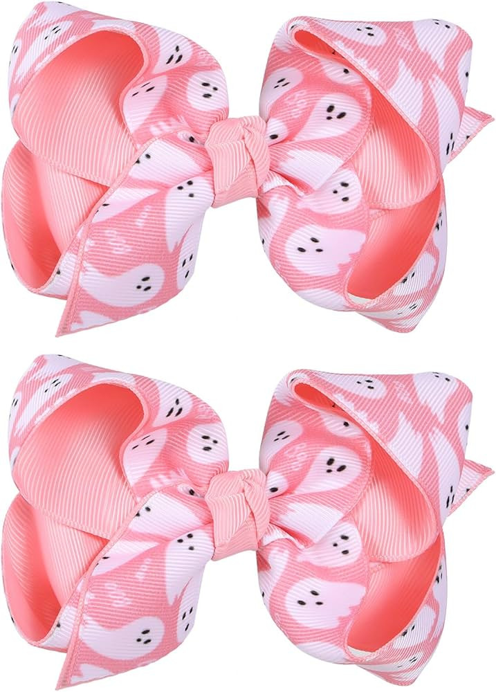 2pcs Halloween Hair Bows for Girls Women, Halloween Pink Ghost Decor Ribbon Hairbow Clips Barrett... | Amazon (US)