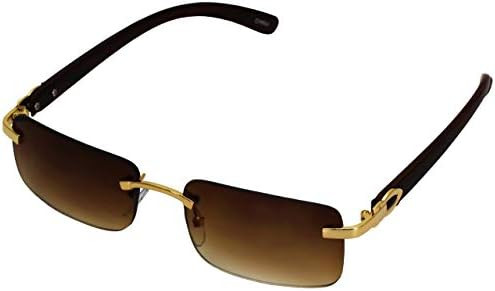 Elite Slim Rimless Rectangular Metal & Wood Art Aviator Sunglasses | Amazon (US)