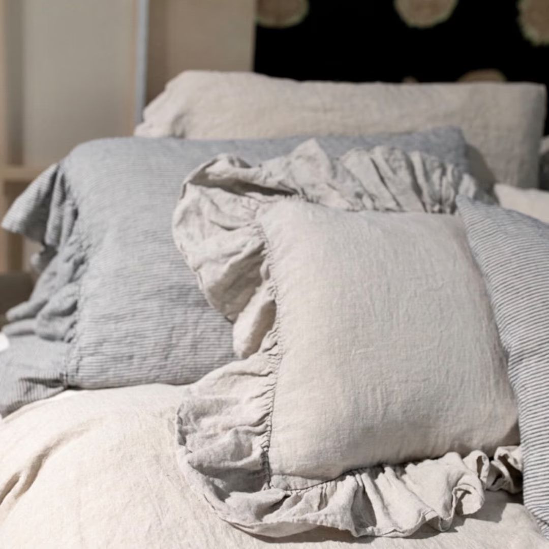 LINEN PILLOW CASE with  ruffles , linen pillow covers, pillow shams  shabby chic , farmhouse  Que... | Etsy (US)