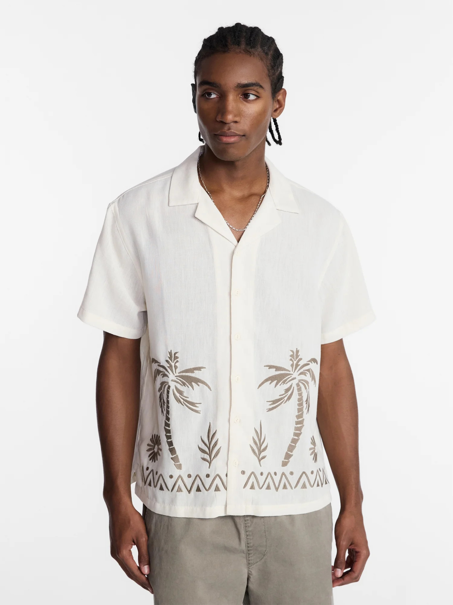 No Boundaries Embroidery Shirt with Short Sleeves, Men's XS-5XL - Walmart.com | Walmart (US)