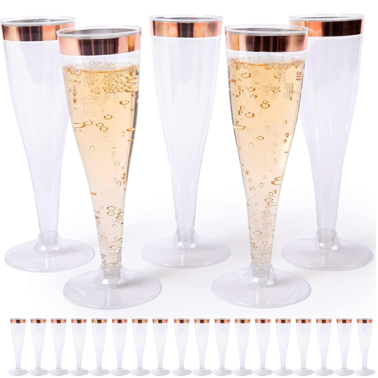 Prestee Set of 24 Plastic Champagne Flutes with Rose Gold Rim - 4.5 oz - Shatterproof Disposable ... | Amazon (US)