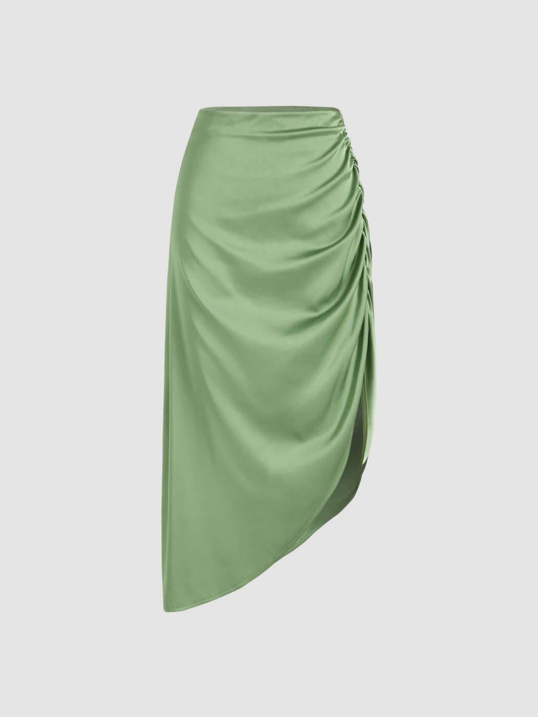 Solid Ruched Slit Midi Skirt | Cider