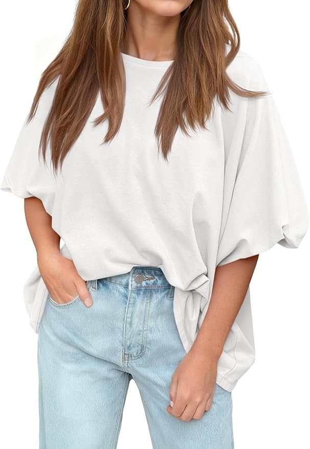 Tankaneo Womens Oversized Puff Short Sleeve T Shirt Summer Casual Crew Neck Tunic Tops Loose Fit ... | Amazon (US)