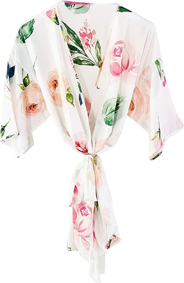 ModParty Women Floral Satin Robe Bride Dressing Gown Wedding Bridesmaid Kimono White | Amazon (US)