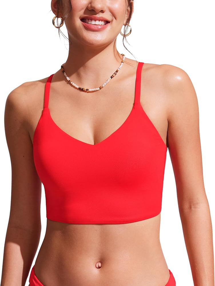 CRZ YOGA Women's Bikini Top Cropped V Neck Adjustable Spaghetti Straps Swimsuit Padded Athletic B... | Amazon (US)