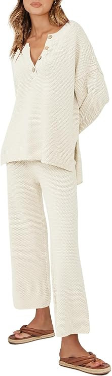 ANRABESS Women 2 Piece Outfits Oversized Knit Loungewear Loose Slouchy Sweater Set 2023 Fall Tren... | Amazon (US)