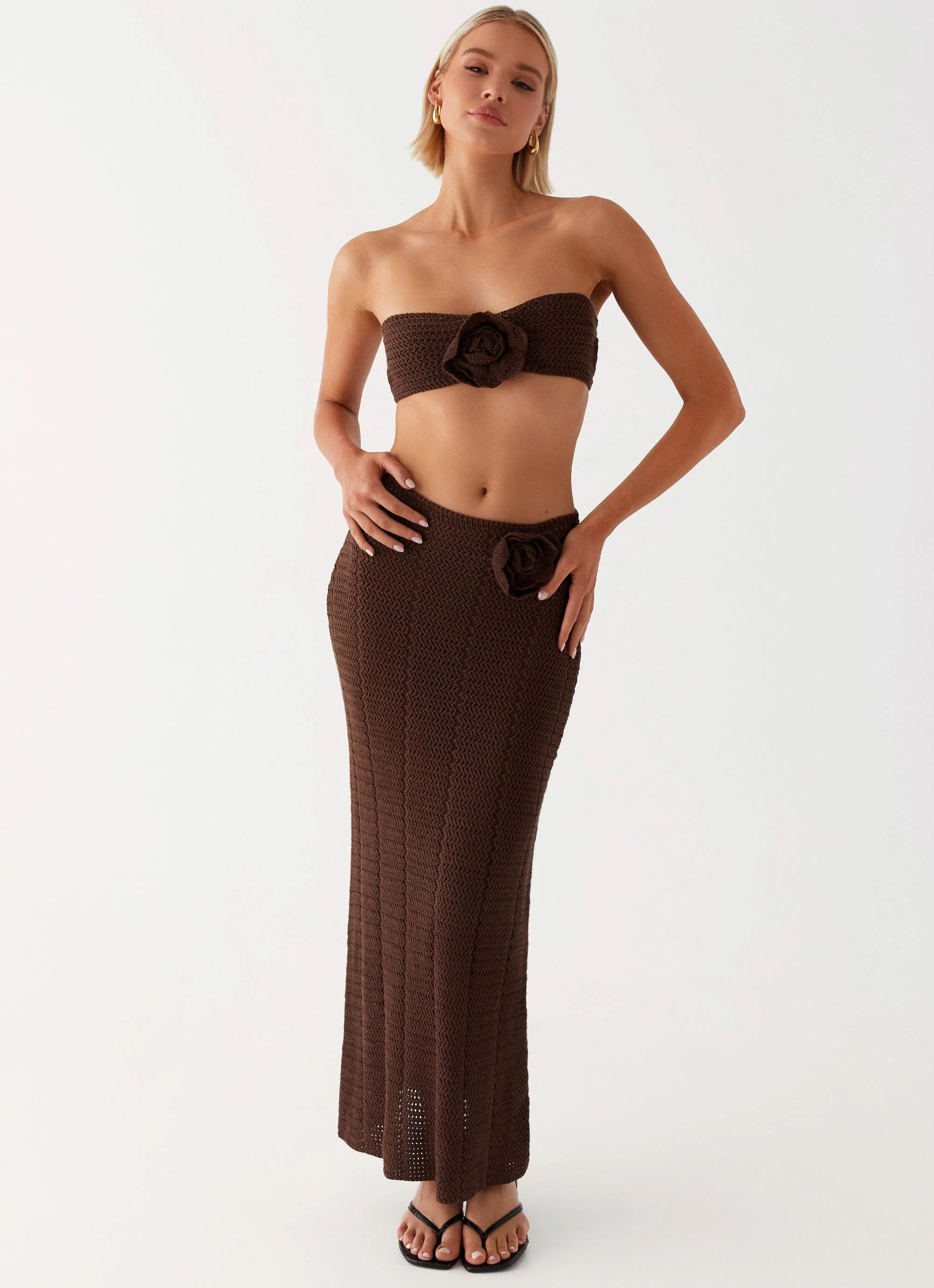 Kelcie Rose Crochet Maxi Skirt - Chocolate | Peppermayo (Global)