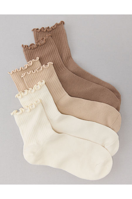 AE Ruffle Trim Boyfriend Socks 3-Pack Women's Nude One Size | American Eagle Outfitters (US & CA)