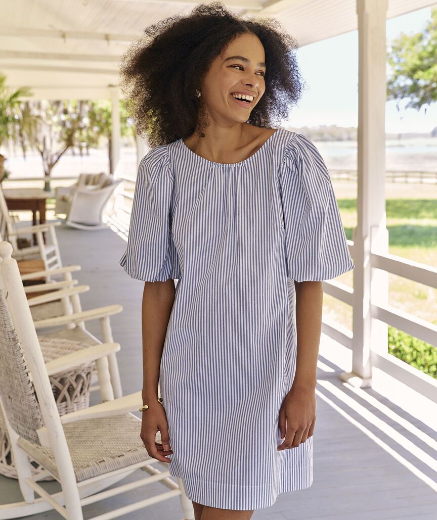 Poplin Puff-Sleeve Shift Dress | vineyard vines