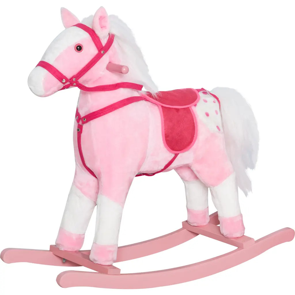 Qaba Kids Plush Toy Rocking Horse with Realistic Sounds in Pink at Nordstrom | Nordstrom