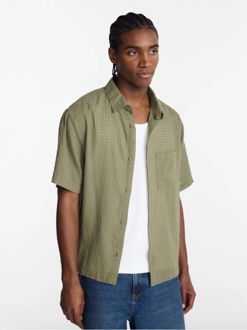 No Boundaries Boxy Fit Ripstop Shirt with Short Sleeves, Men's XS-5XL | Walmart (US)