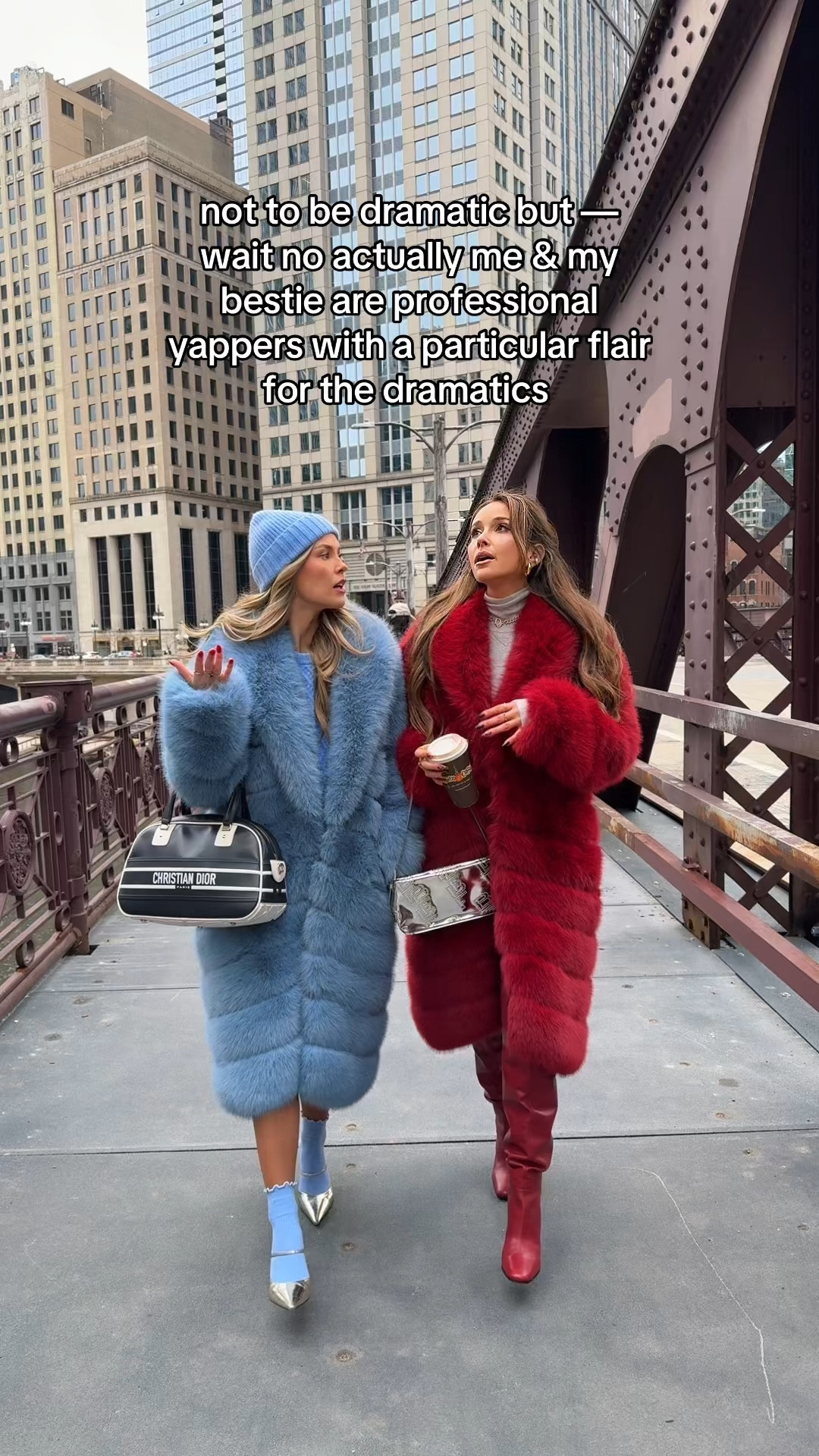 bestie looks 🎭 oversized ow collection faux fur blue and red coats, metallic bag, ysl thigh high vintage boots, silver metallic wedges, aritzia blue sweater, revolve faux fur collared jacket, schutz brown mariana heels, capris, leopard print jacket, chicago street style 

#LTKSeasonal #LTKWatchNow #LTKStyleTip