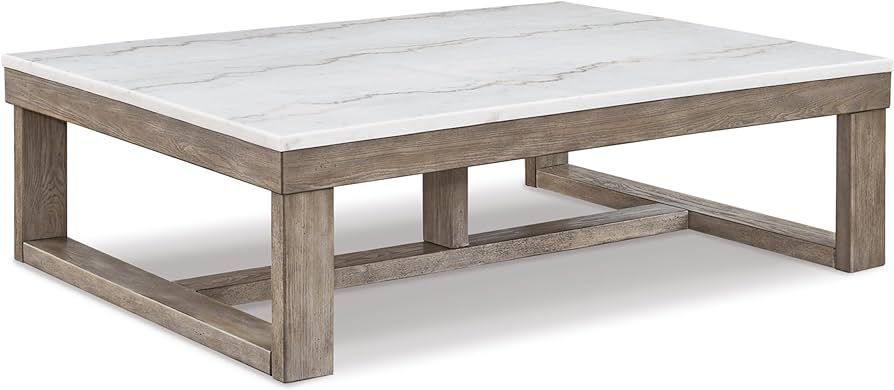 Signature Design by Ashley Loyaska Casual Cocktail Table with Natural Marble Top, White & Light G... | Amazon (US)