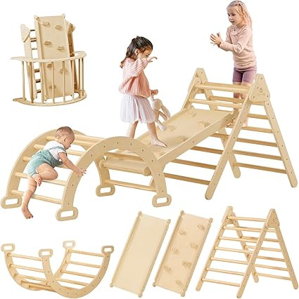 Tiny Land Pikler Triangle Set, 7-in-1 Foldable Pikler Triangle Climbing Toys Set for Kids,Baby In... | Amazon (US)