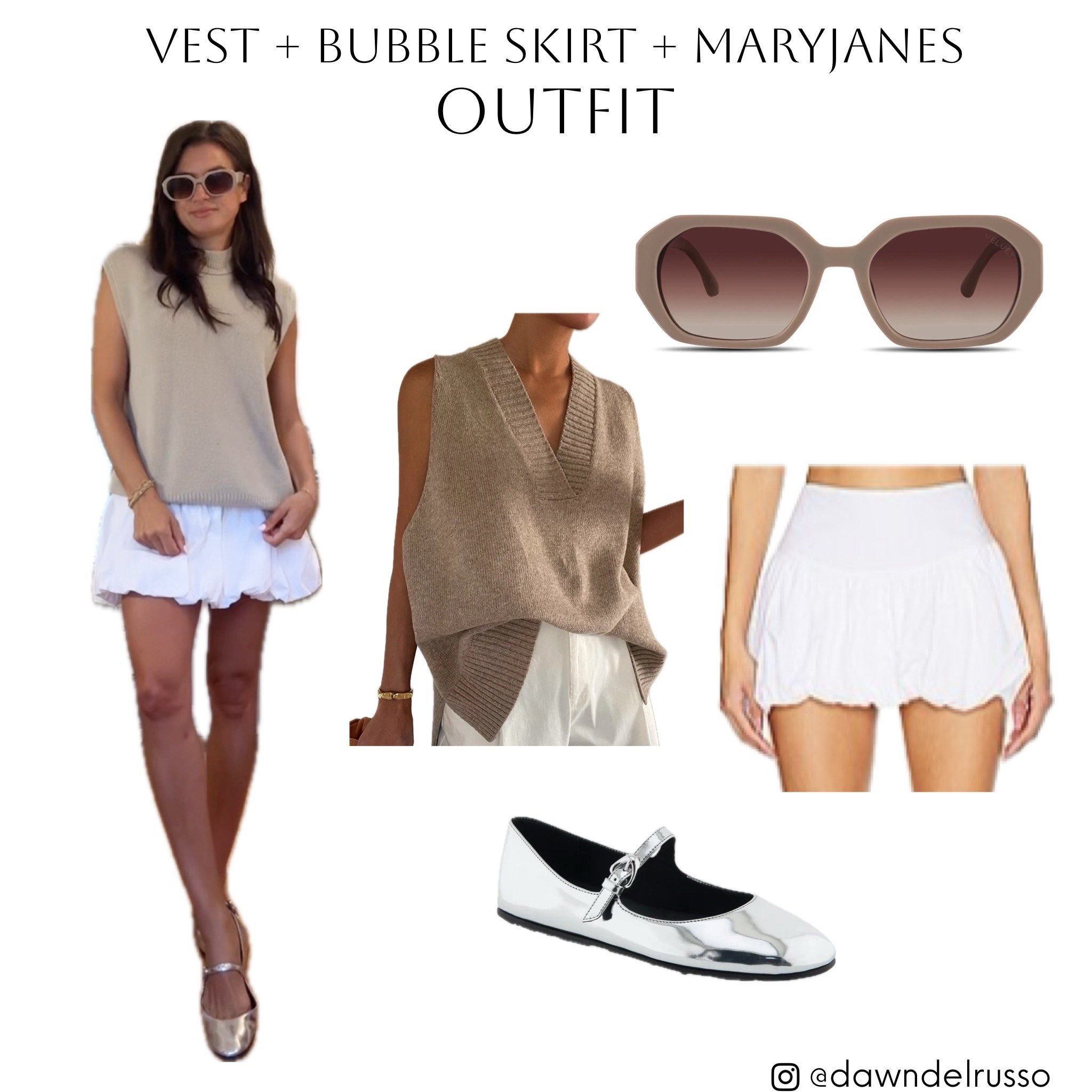 Sweater vest a bubble skirt and silver Maryjane’s make a cute outfit 