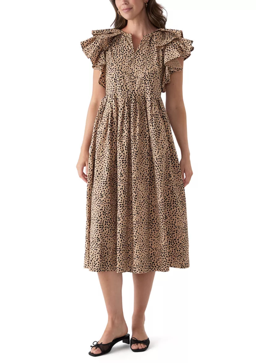 Women's Ruffle Sleeve Printed Midi Dress | Belk