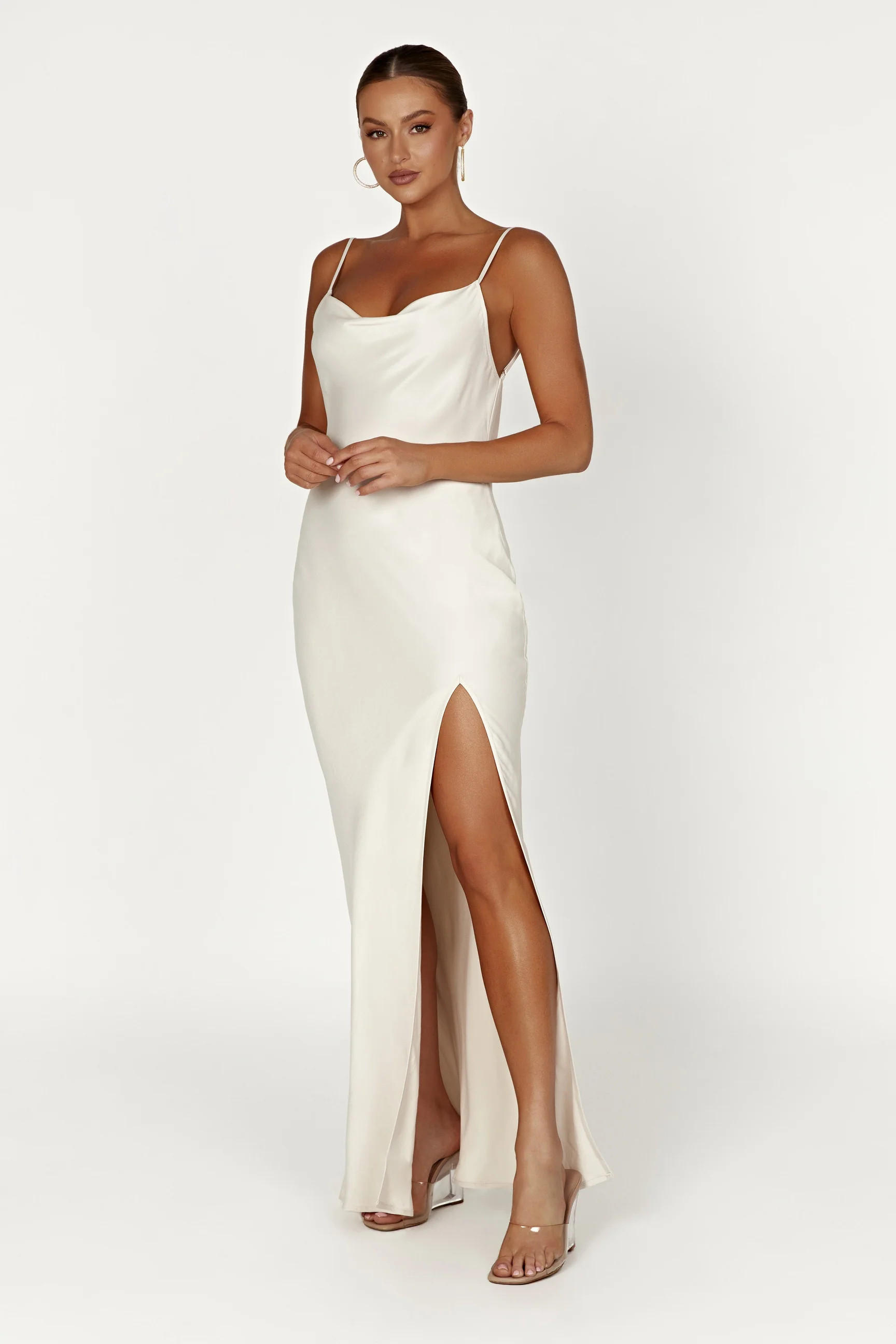 Jade Cowl Neck Backless Maxi Dress - Bone | MESHKI US