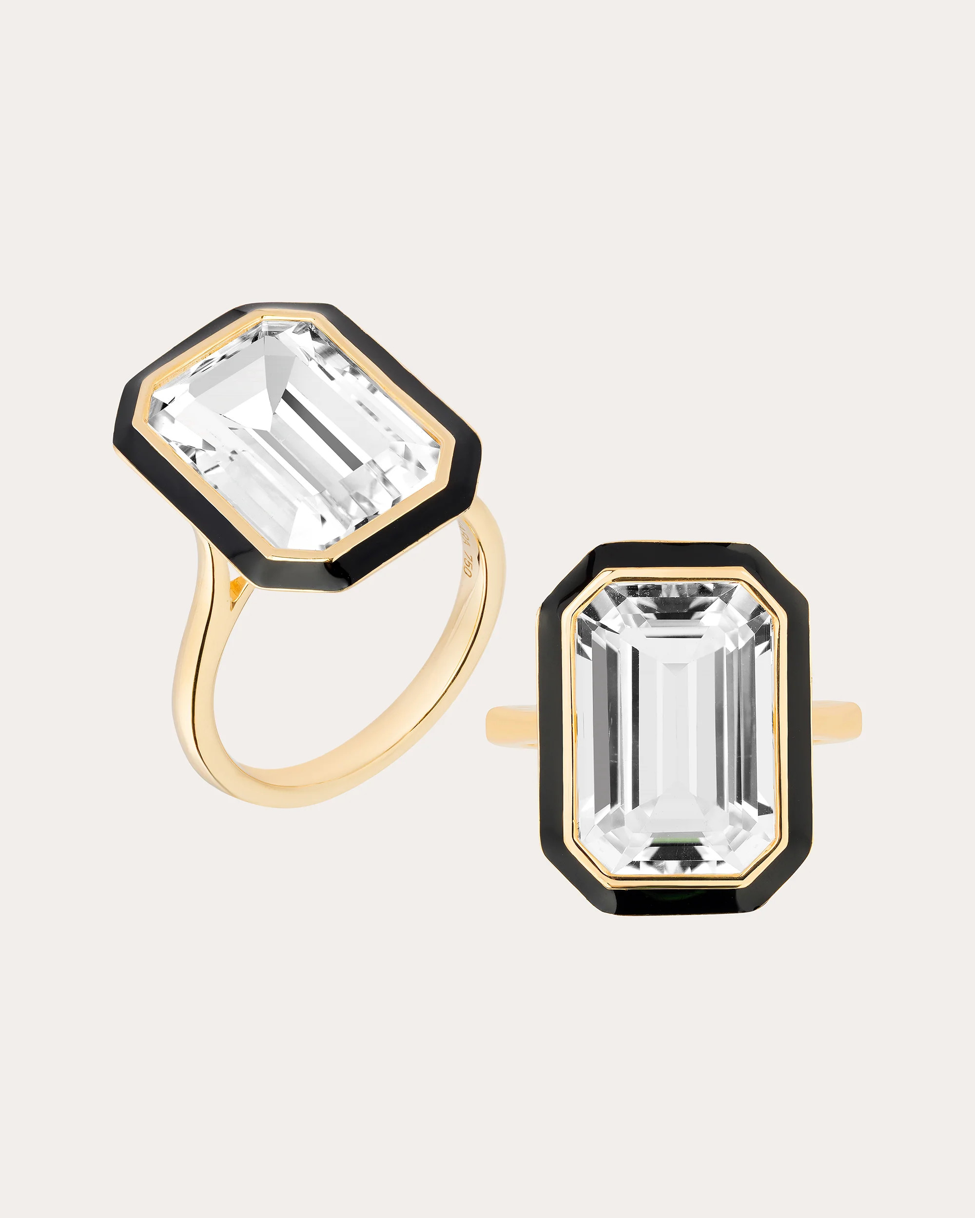 Goshwara Women's Queen 18K Gold Rock Crystal and Enamel Ring in Black | Olivela